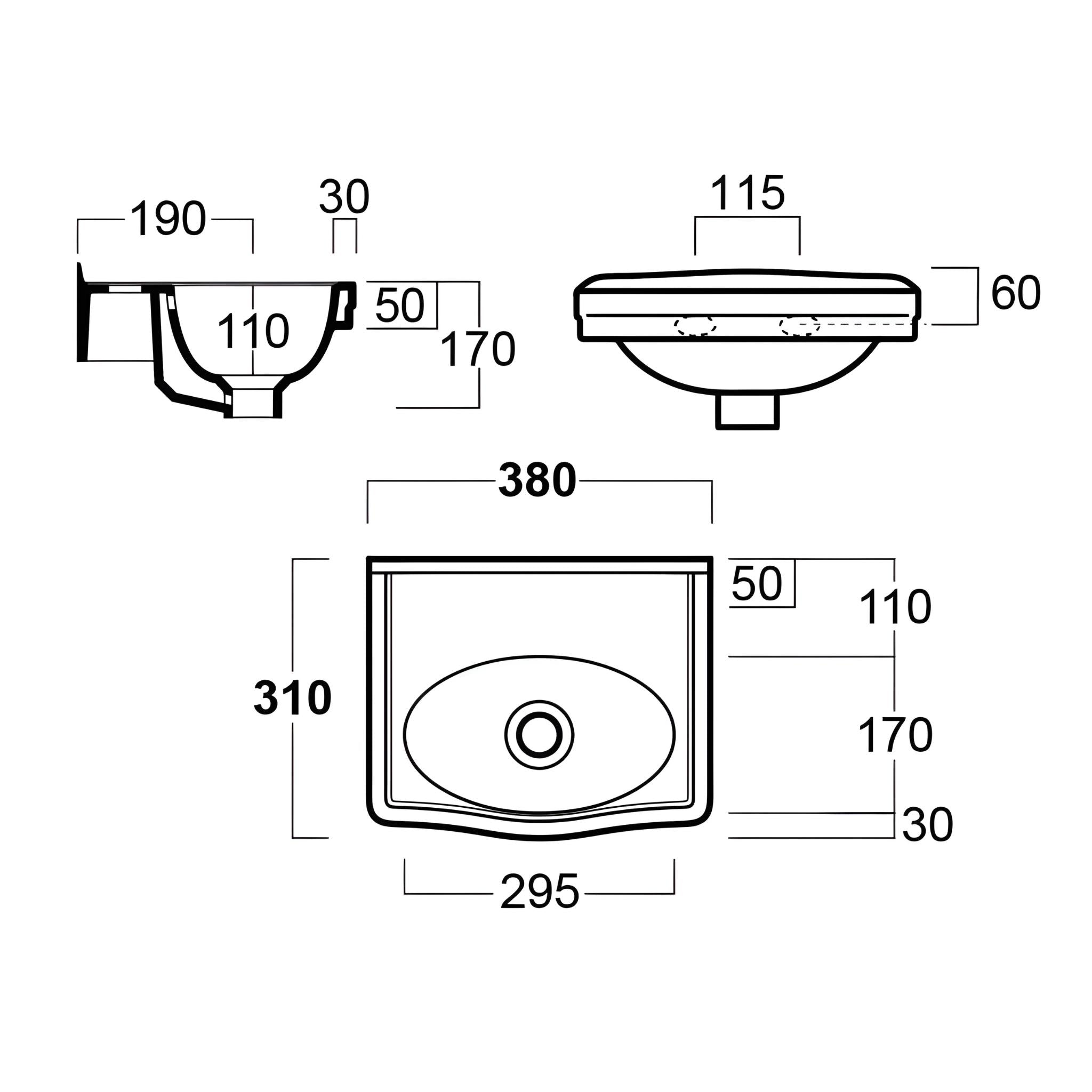 TURNER HASTINGS CLAREMONT WALL HUNG BASIN GLOSS WHITE 380MM