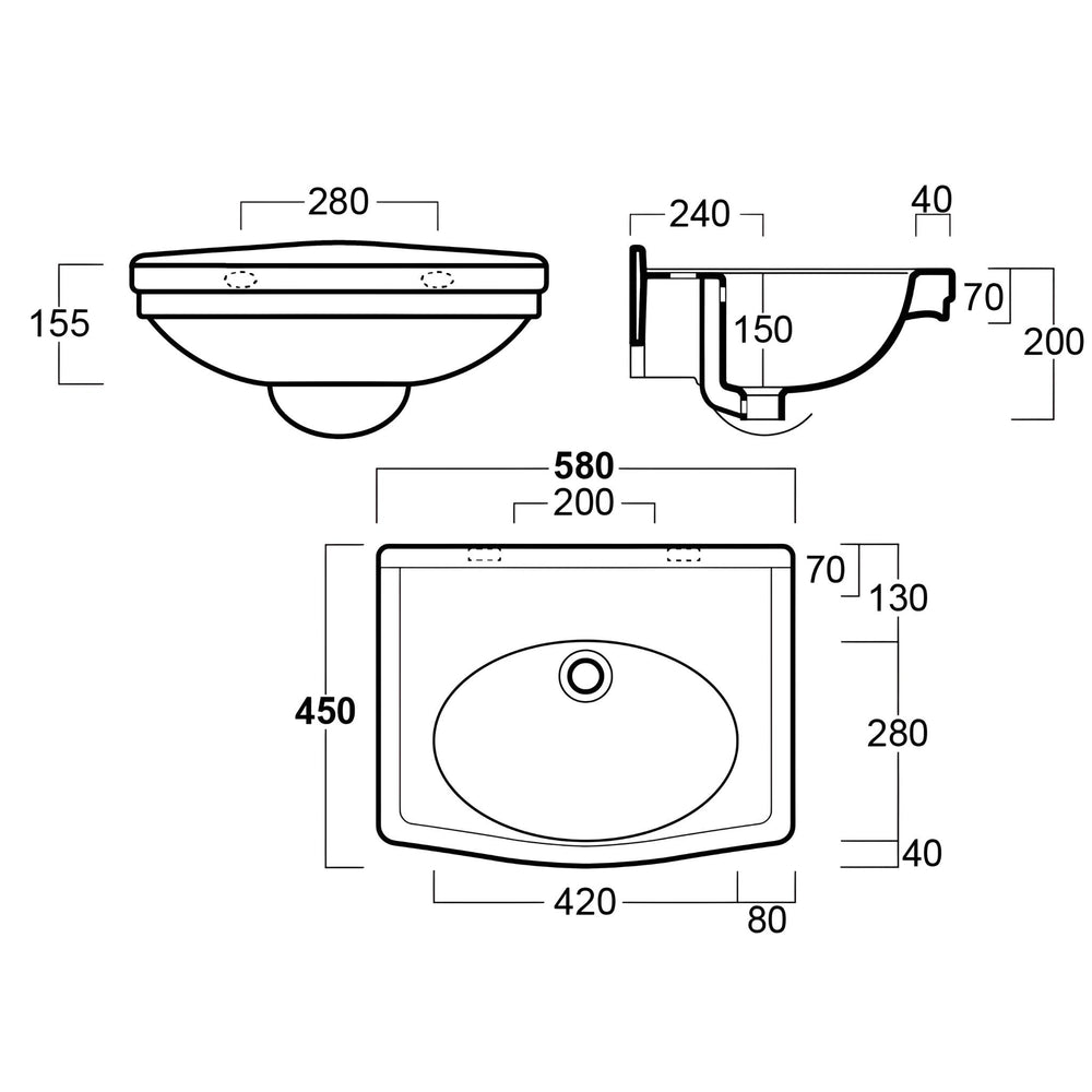 TURNER HASTINGS CLAREMONT WALL HUNG BASIN GLOSS WHITE 580MM