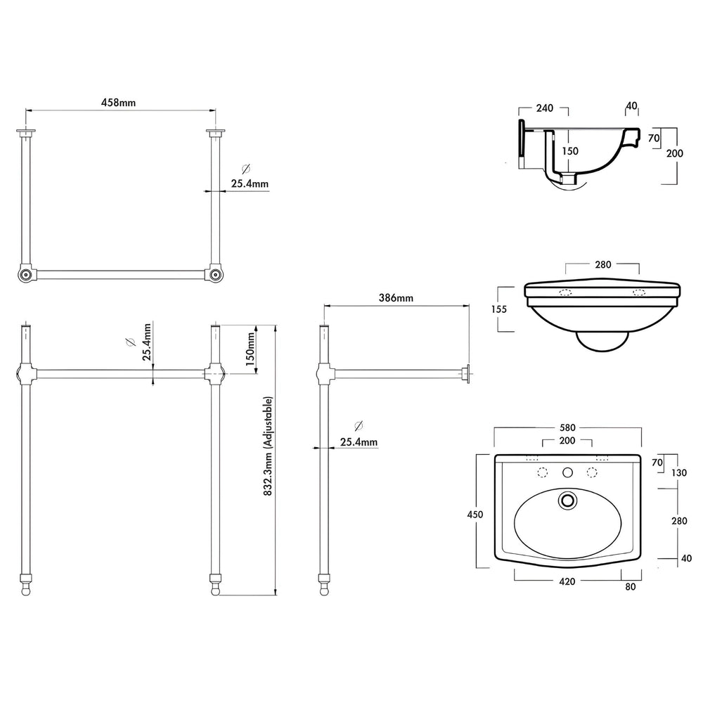 TURNER HASTINGS CLAREMONT NUOVO BASIN STAND BRUSHED BRASS 580MM