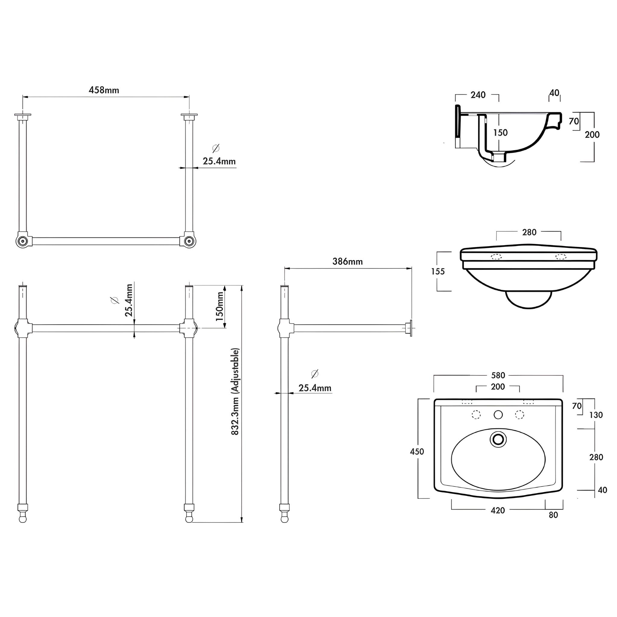 TURNER HASTINGS CLAREMONT NUOVO BASIN STAND BRUSHED NICKEL 580MM