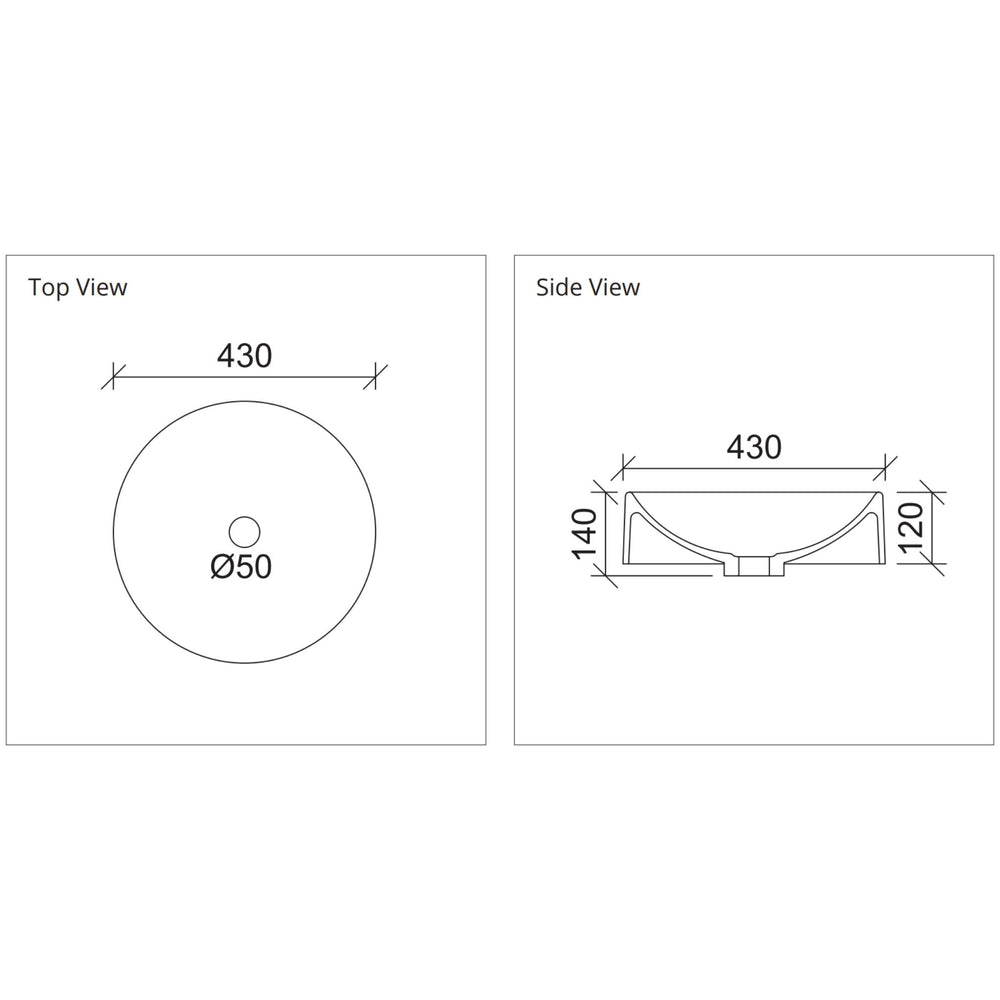 DUROCLASS CORRIDA ABOVE COUNTER BASIN GLOSS WHITE 430MM