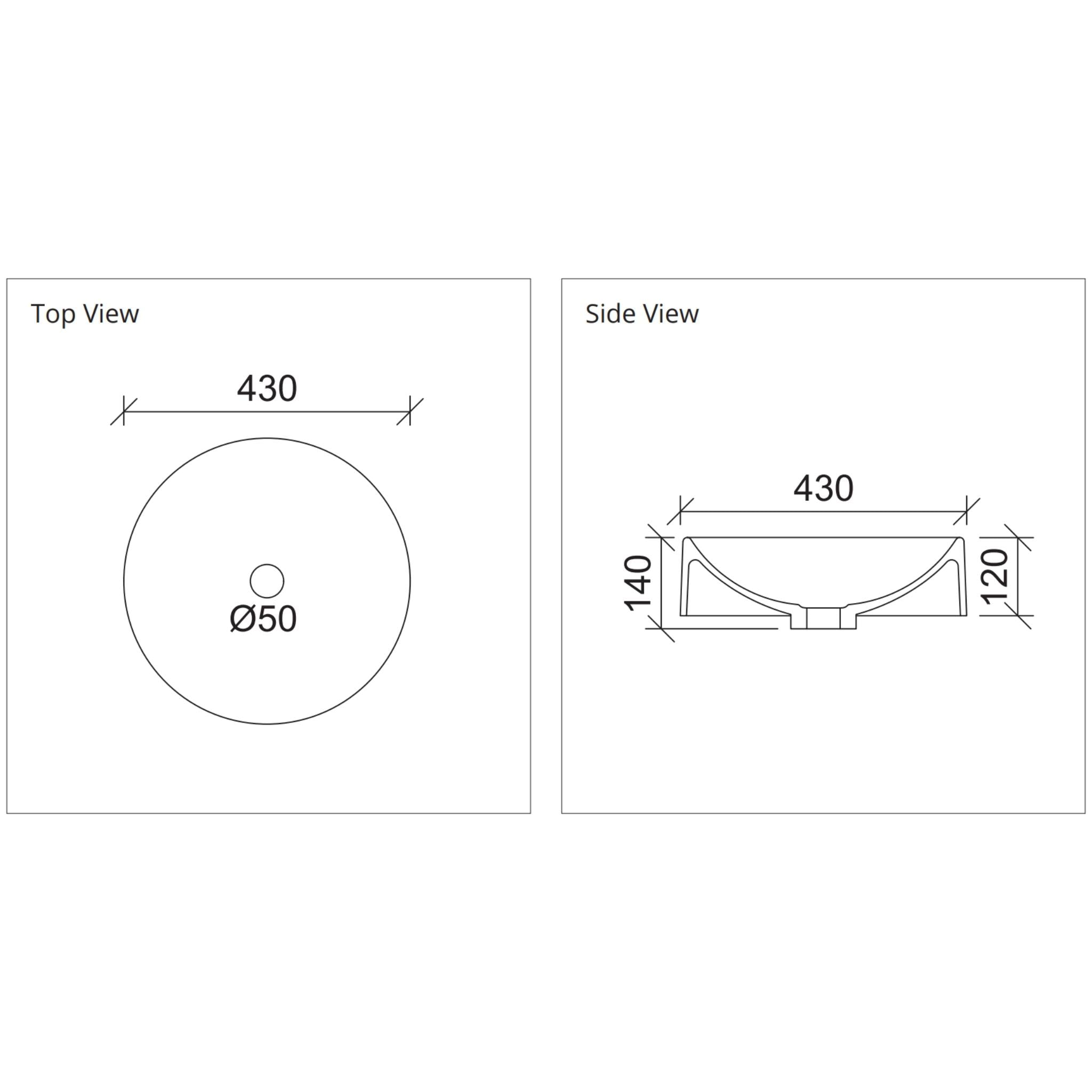 DUROCLASS CORRIDA ABOVE COUNTER BASIN GLOSS WHITE 430MM