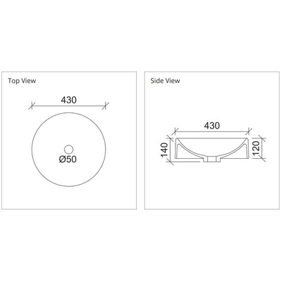 DUROCLASS CORRIDA ABOVE COUNTER BASIN GLOSS WHITE 430MM
