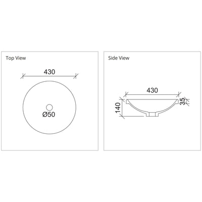 DUROCLASS CORRIDA INSET BASIN GLOSS WHITE 430MM