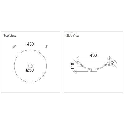 DUROCLASS CORRIDA SEMI INSET BASIN GLOSS WHITE 430MM