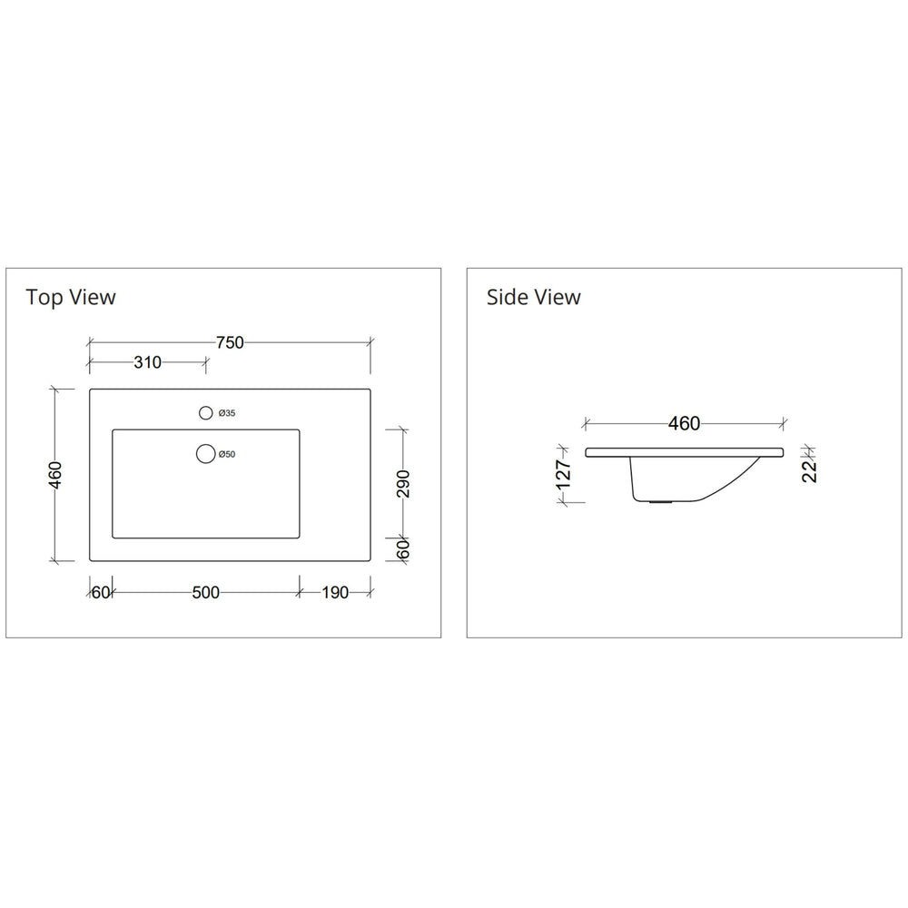 DUROCLASS ESSENTIAL GLOSS WHITE OFFSET SINGLE BOWL UNDERMOUNT VANITY TOP (MULTIPLE SIZES AVAILABLE)