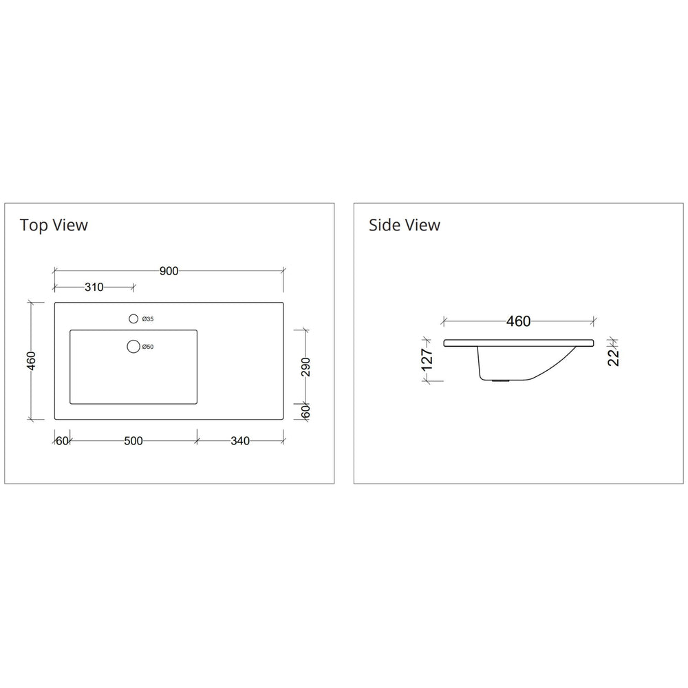 DUROCLASS ESSENTIAL GLOSS WHITE OFFSET SINGLE BOWL UNDERMOUNT VANITY TOP (MULTIPLE SIZES AVAILABLE)