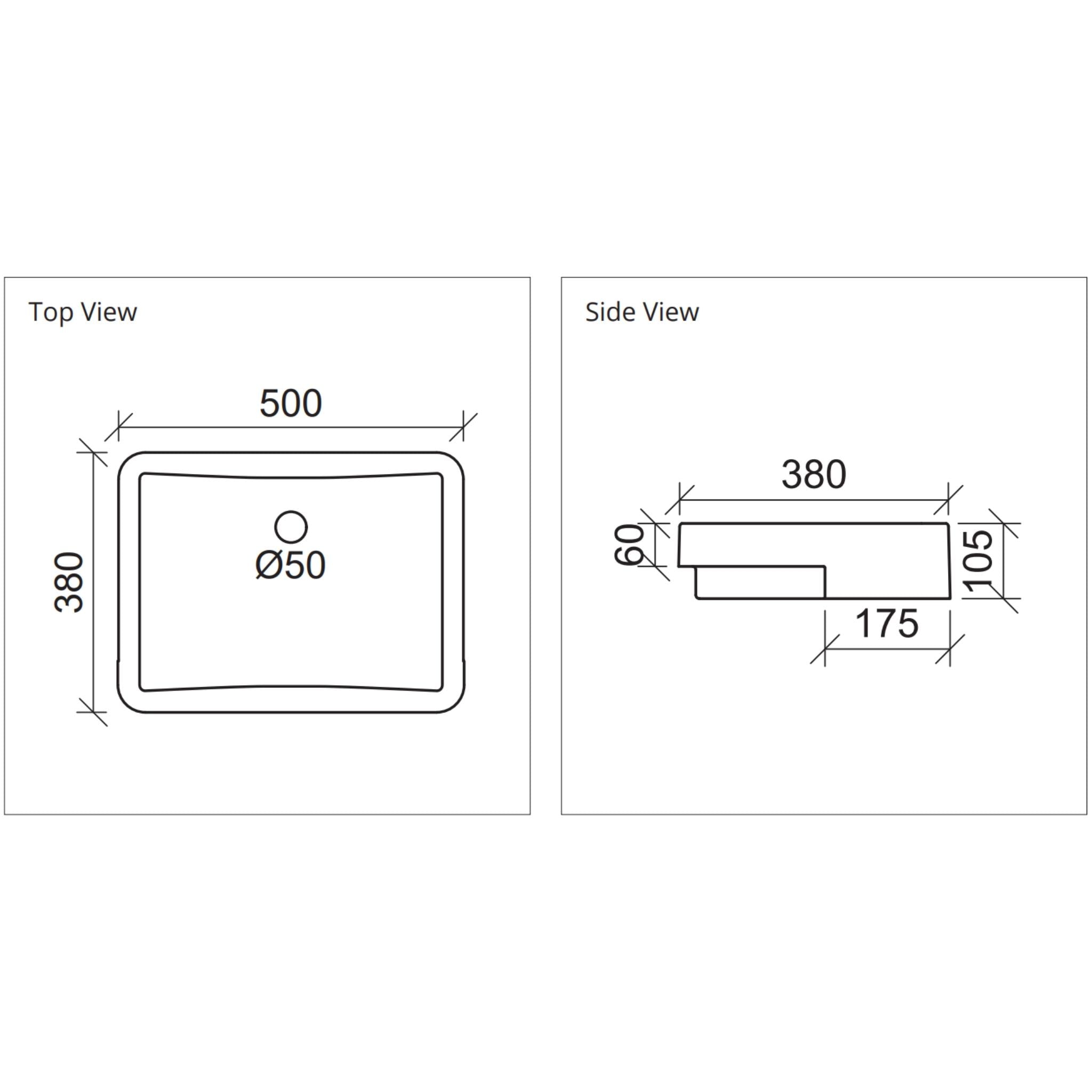 DUROCLASS FERGUS FORWARD SEMI-RECESSED BASIN GLOSS WHITE 500MM