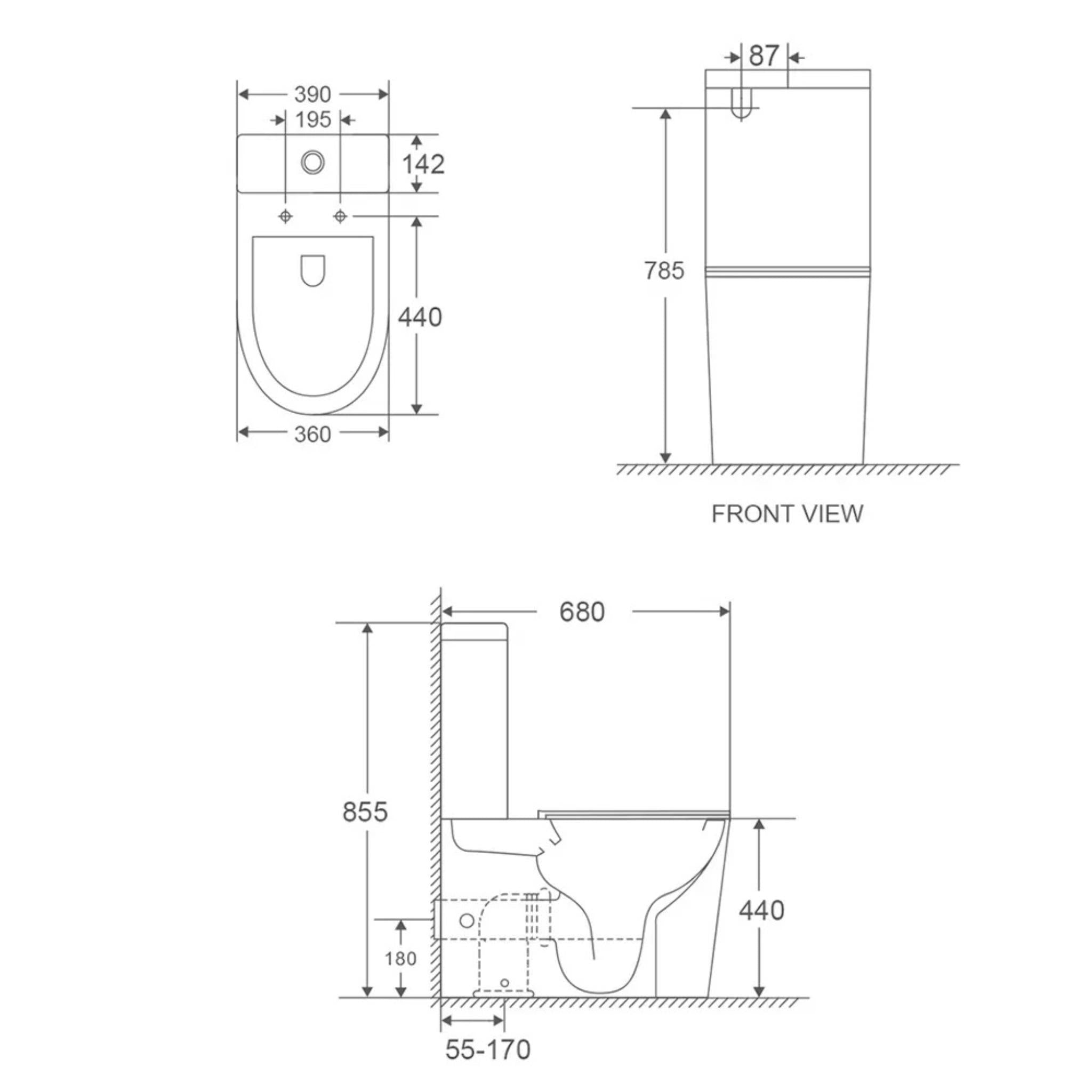 TURNER HASTINGS FINO RIMLESS WHISPERFLUSH BACK TO WALL TOILET SUITE WITH THICK SEAT MATTE WHITE