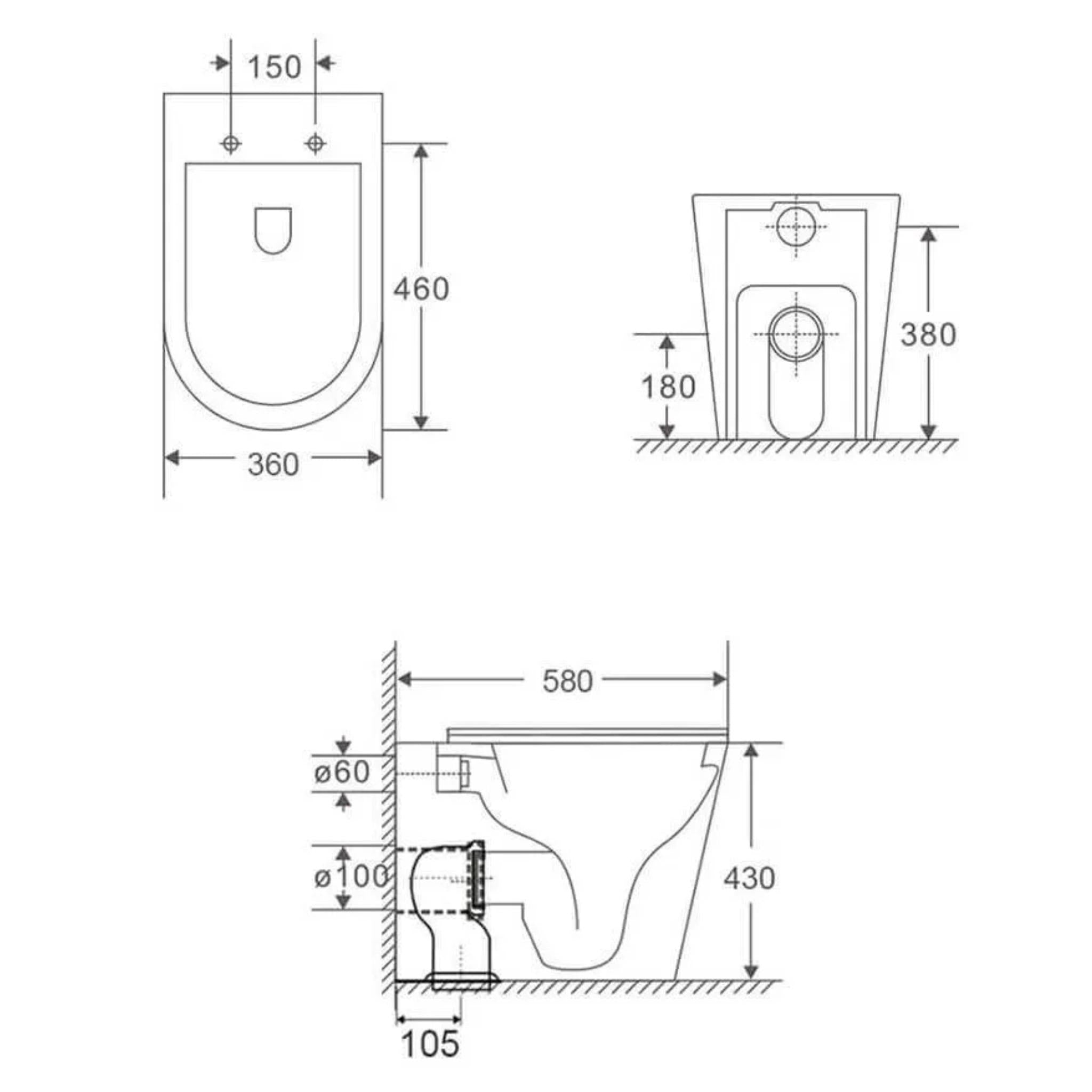 TURNER HASTINGS FINO RIMLESS WHISPERFLUSH WALL FACED TOILET WITH THIN SEAT MATTE WHITE