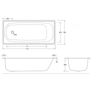 JOHNSON SUISSE ESTI PRESSED STEEL ENAMELLED BUILT IN BATH WHITE (AVAILABLE IN 1500MM AND 1700MM)