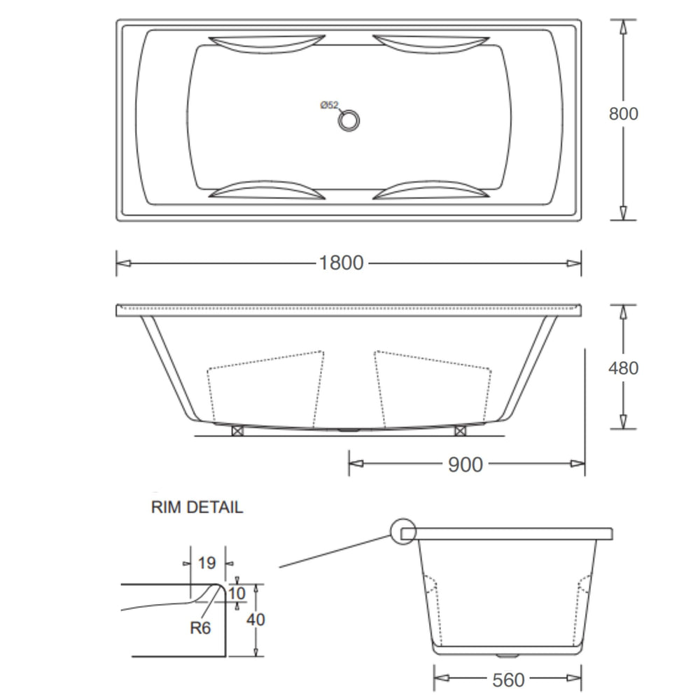 JOHNSON SUISSE SELECT MKII ACRYLIC BUILT IN BATH GLOSS WHITE (AVAILABLE IN 1500MM, 1600MM AND 1700MM)