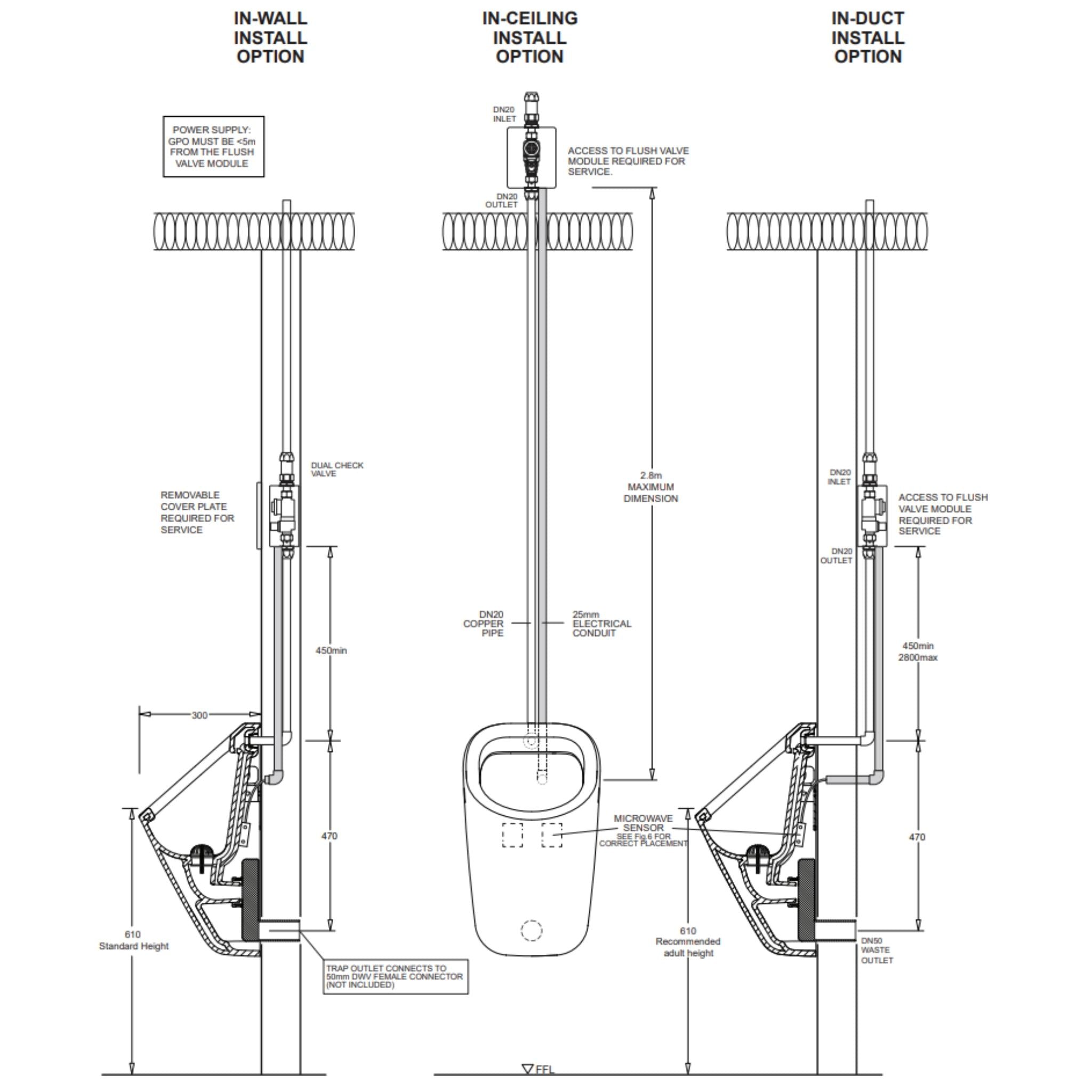 JOHNSON SUISSE VENEZIA-SENTINEL WALL HUNG URINAL WITH MICROWAVE FLUSH VALVE SYSTEM WHITE