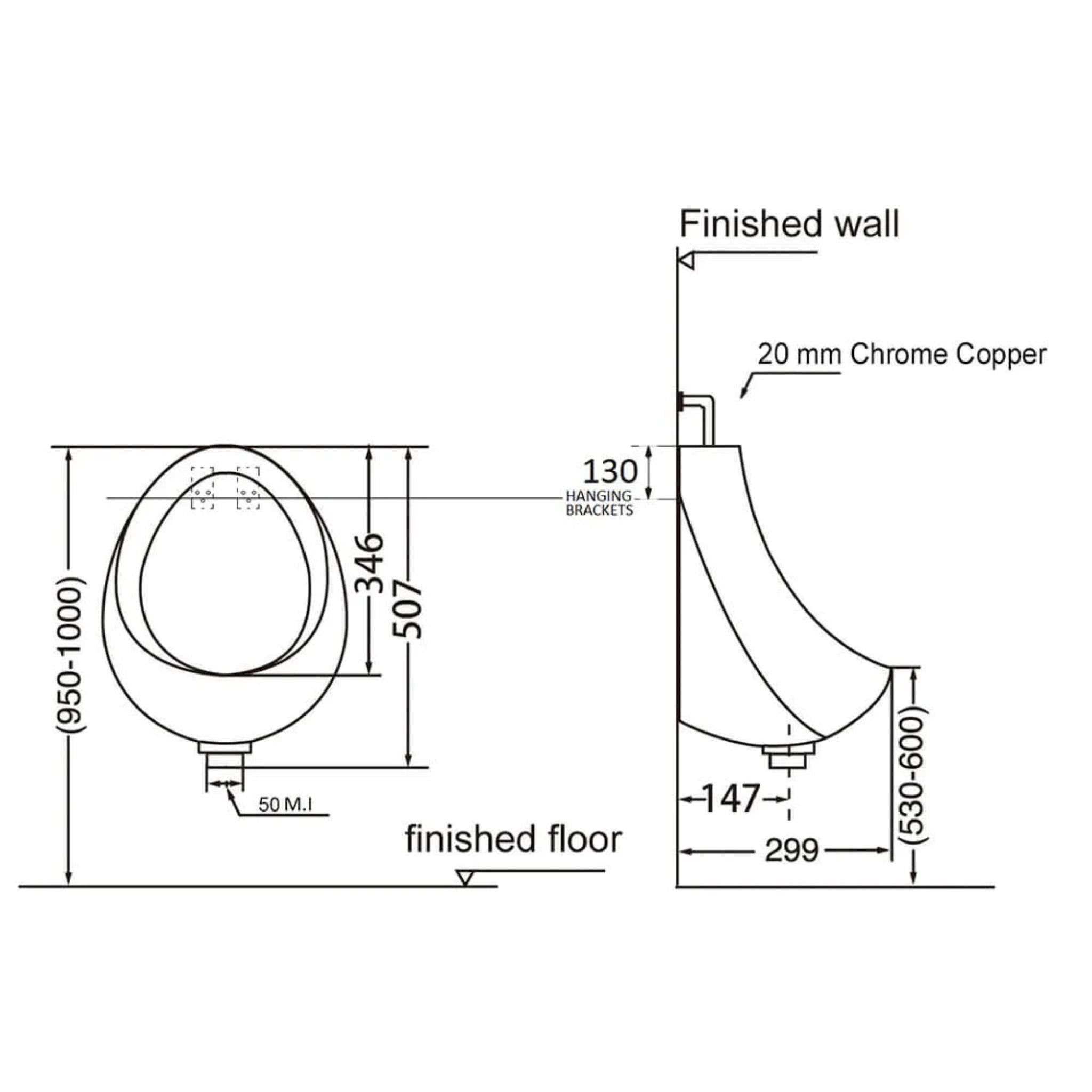 TURNER HASTINGS LEON WALL HUNG URINAL GLOSS WHITE
