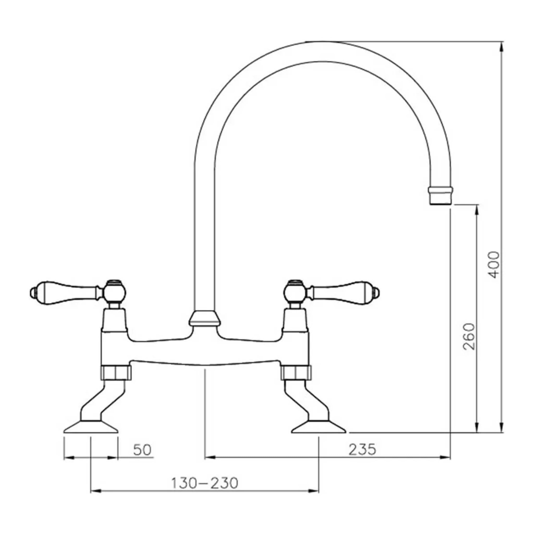 TURNER HASTINGS LUDLOW BRIDGE TAP MIXER WITH METAL LEVER HANDLE 400MM BRUSHED NICKEL