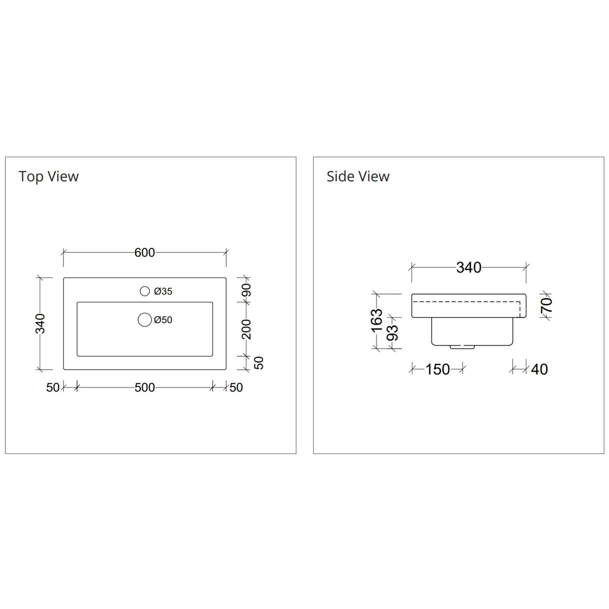 DUROCLASS MONACO GRAND ENSUITE GLOSS WHITE SINGLE BOWL UNDERMOUNT VANITY TOP (AVAILABLE IN 600MM AND 750MM)