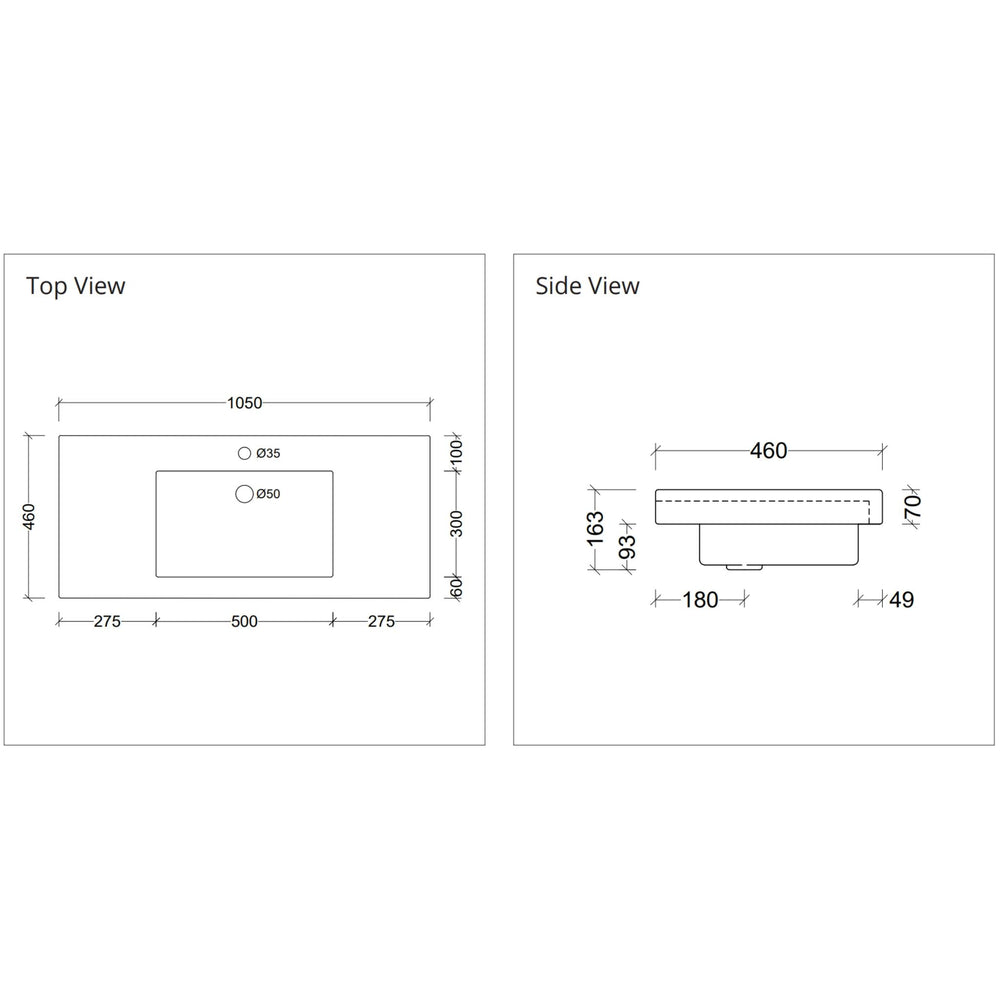 DUROCLASS MONACO GRAND GLOSS WHITE SINGLE BOWL UNDERMOUNT VANITY TOP (MULTIPLE SIZES AVAILABLE)