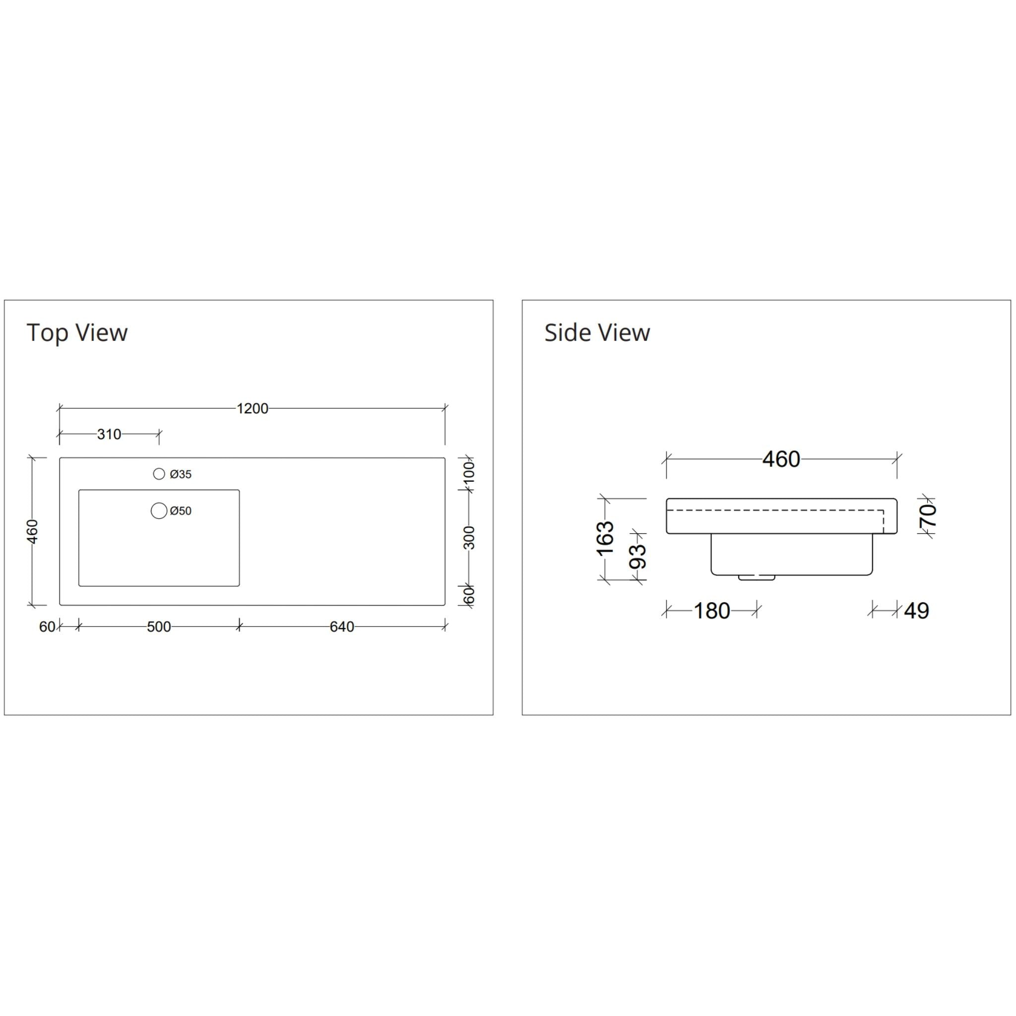DUROCLASS MONACO GRAND GLOSS WHITE OFFSET SINGLE BOWL UNDERMOUNT VANITY TOP (MULTIPLE SIZES AVAILABLE)