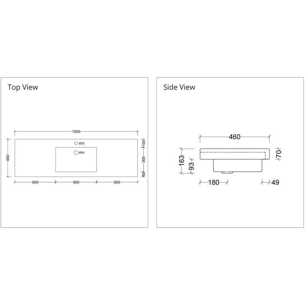 DUROCLASS MONACO GRAND GLOSS WHITE SINGLE BOWL UNDERMOUNT VANITY TOP (MULTIPLE SIZES AVAILABLE)