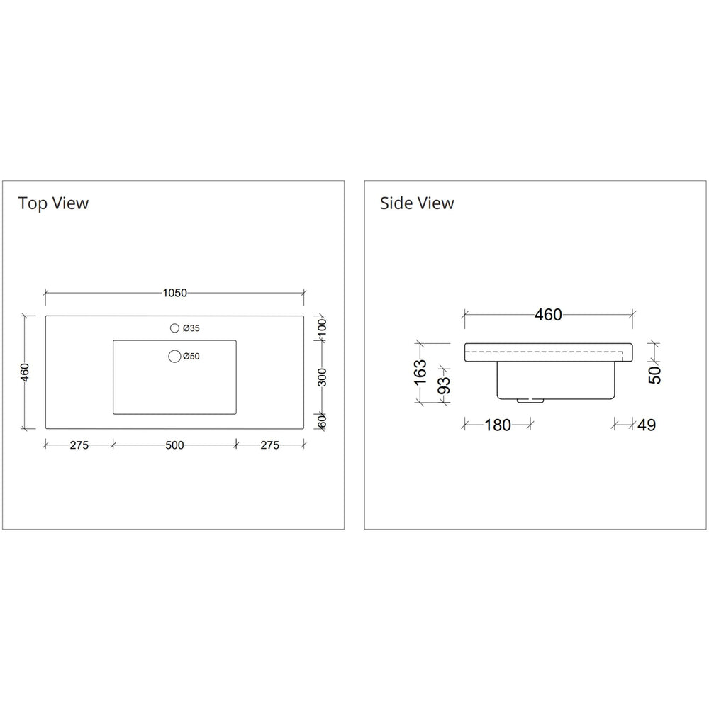 DUROCLASS MONACO MAJOR GLOSS WHITE SINGLE BOWL UNDERMOUNT VANITY TOP (MULTIPLE SIZES AVAILABLE)