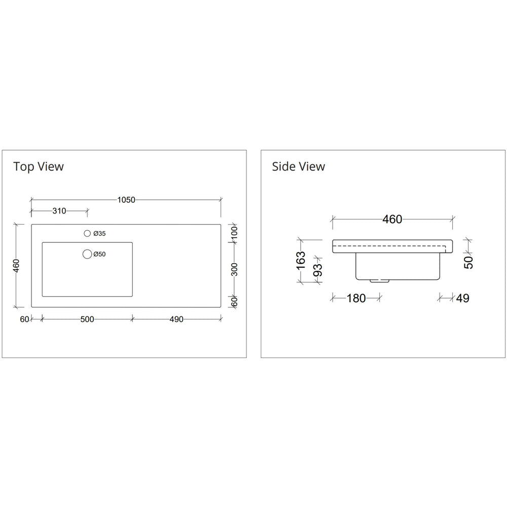 DUROCLASS MONACO MAJOR GLOSS WHITE OFFSET SINGLE BOWL UNDERMOUNT VANITY TOP (MULTIPLE SIZES AVAILABLE)