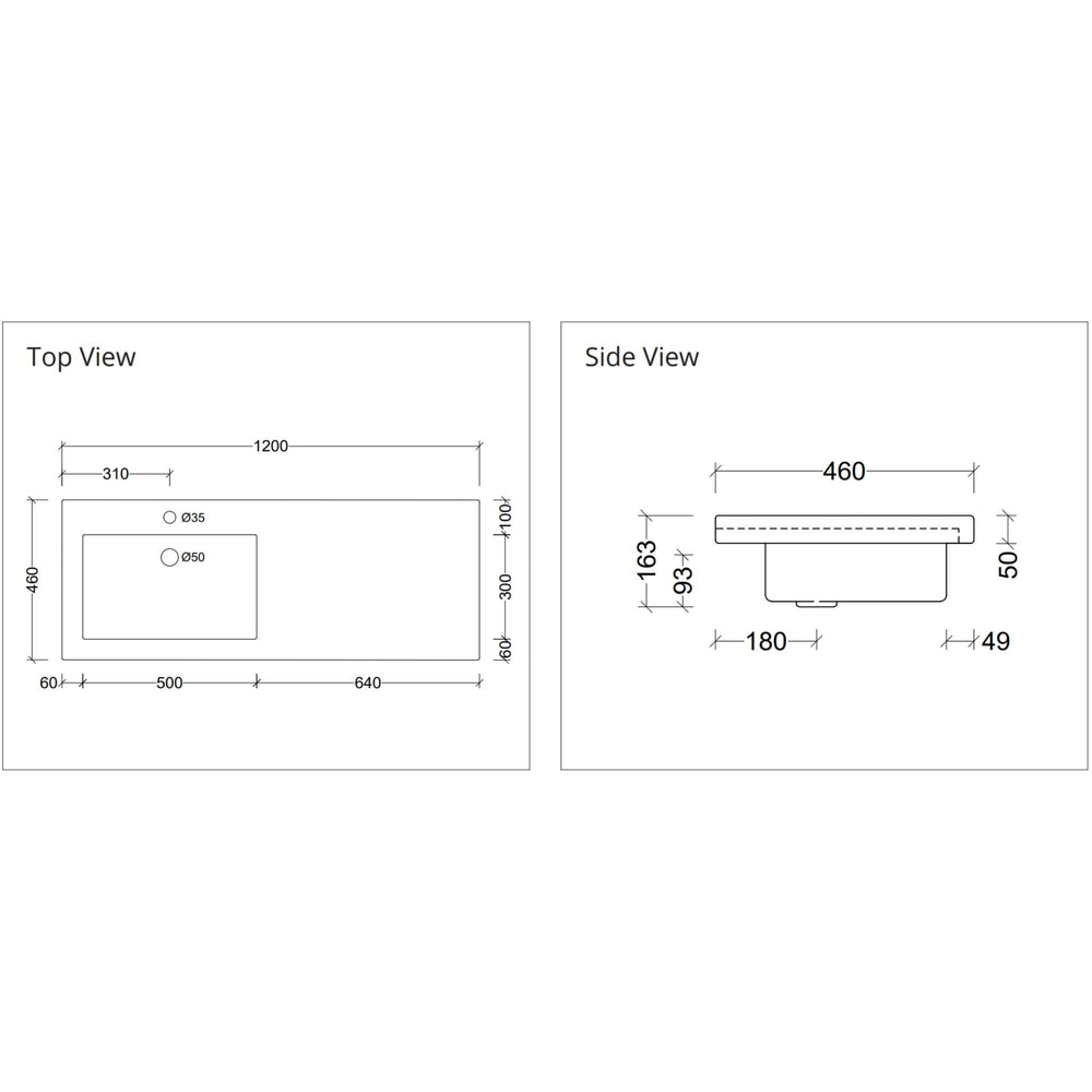 DUROCLASS MONACO MAJOR GLOSS WHITE OFFSET SINGLE BOWL UNDERMOUNT VANITY TOP (MULTIPLE SIZES AVAILABLE)