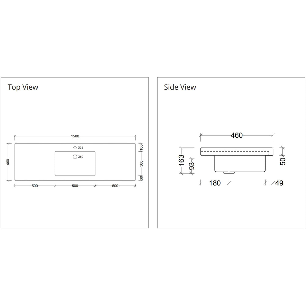 DUROCLASS MONACO MAJOR GLOSS WHITE SINGLE BOWL UNDERMOUNT VANITY TOP (MULTIPLE SIZES AVAILABLE)
