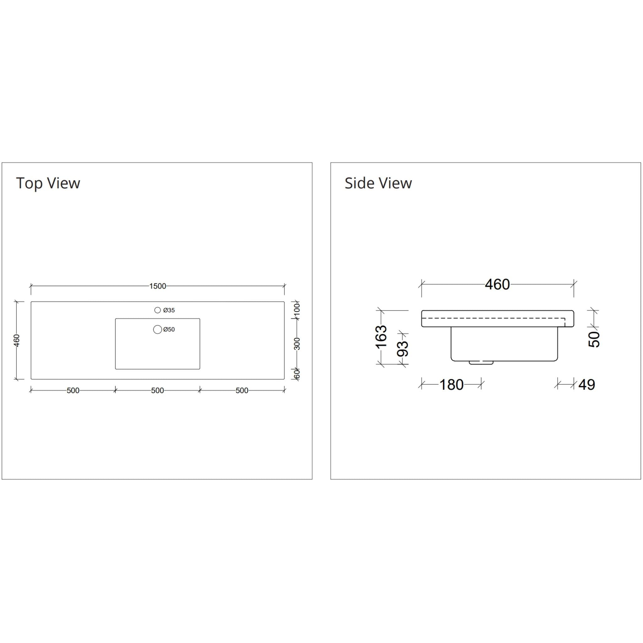 DUROCLASS MONACO MAJOR GLOSS WHITE SINGLE BOWL UNDERMOUNT VANITY TOP (MULTIPLE SIZES AVAILABLE)