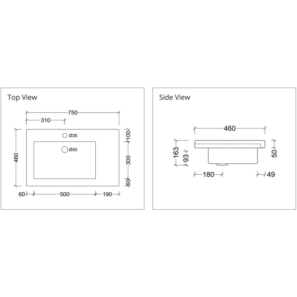 DUROCLASS MONACO MAJOR GLOSS WHITE OFFSET SINGLE BOWL UNDERMOUNT VANITY TOP (MULTIPLE SIZES AVAILABLE)