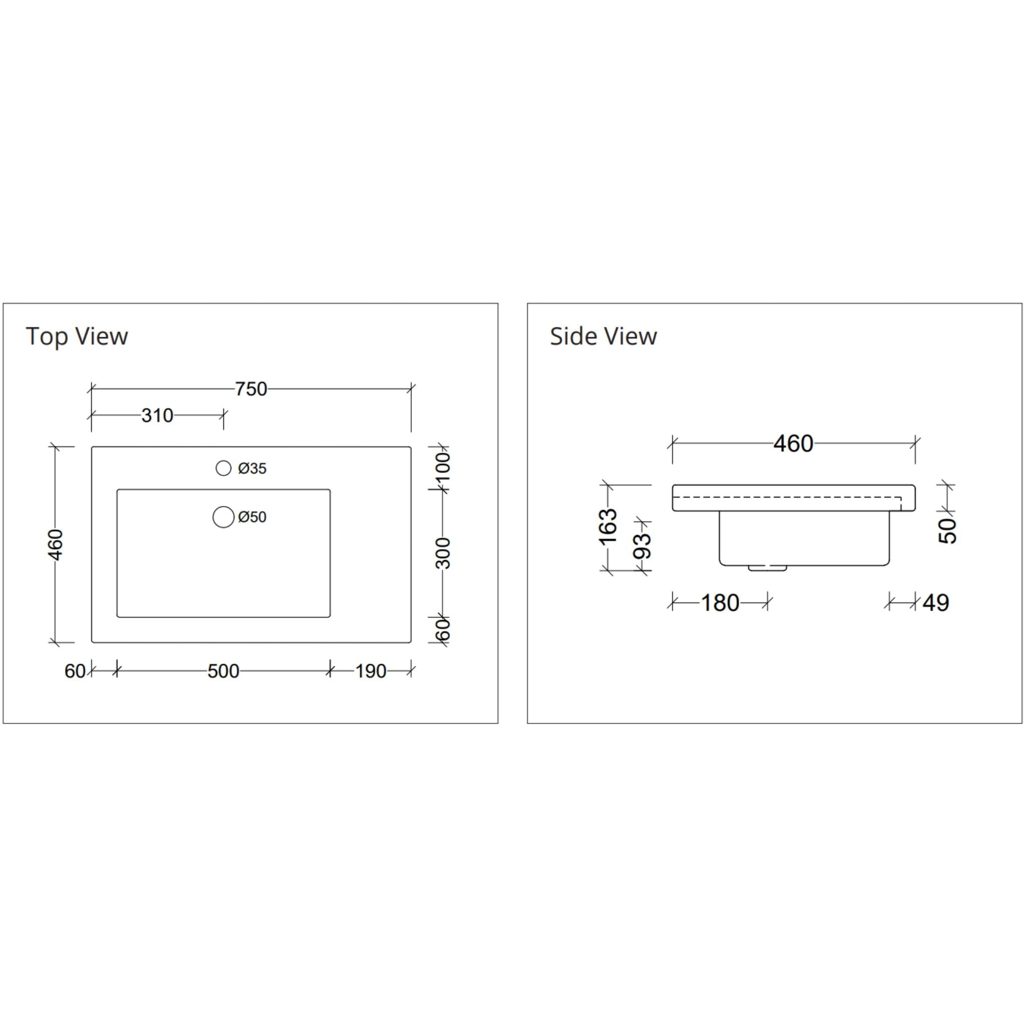 DUROCLASS MONACO MAJOR GLOSS WHITE OFFSET SINGLE BOWL UNDERMOUNT VANITY TOP (MULTIPLE SIZES AVAILABLE)