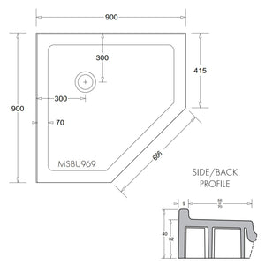JOHNSON SUISSE MARBLETREND FLINDERS SMC TWO TILE FLANGE CENTRE OUTLET CORNER SHOWER BASE 900MM WHITE