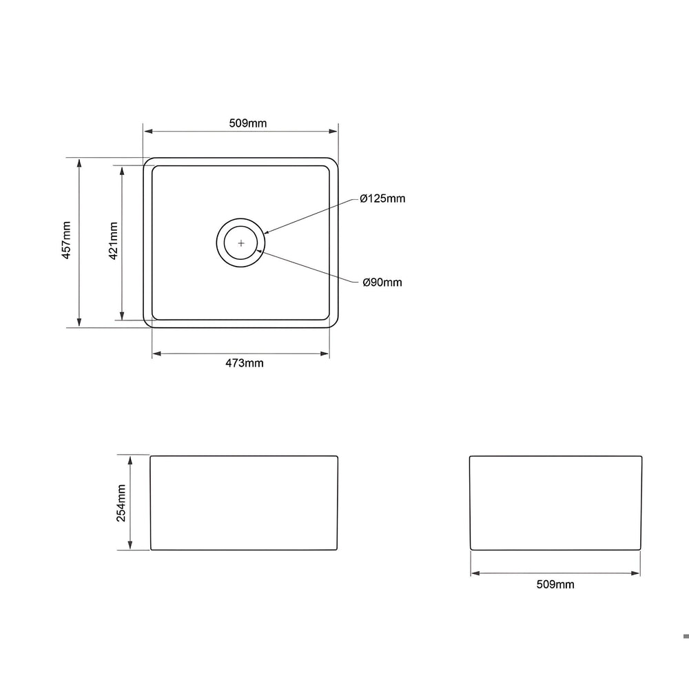 TURNER HASTINGS NOVI FIRECLAY FARMHOUSE BUTLER SINK MATTE WHITE 510MM