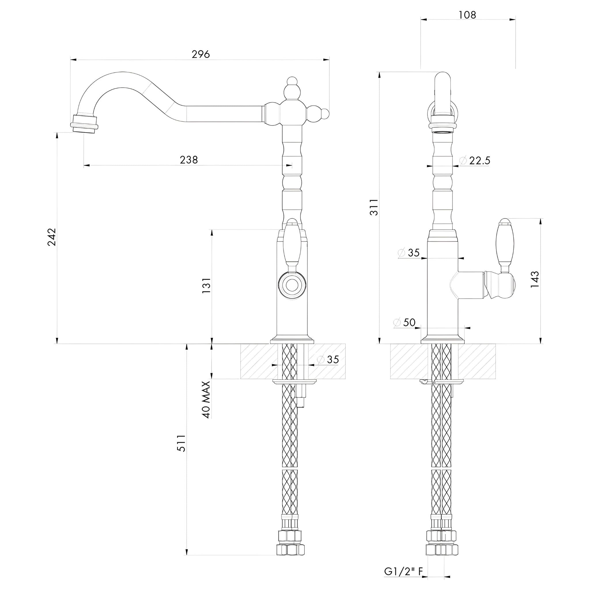 TURNER HASTINGS PROVIDENCE SINGLE SINK MIXER TAP 311MM MATTE BLACK