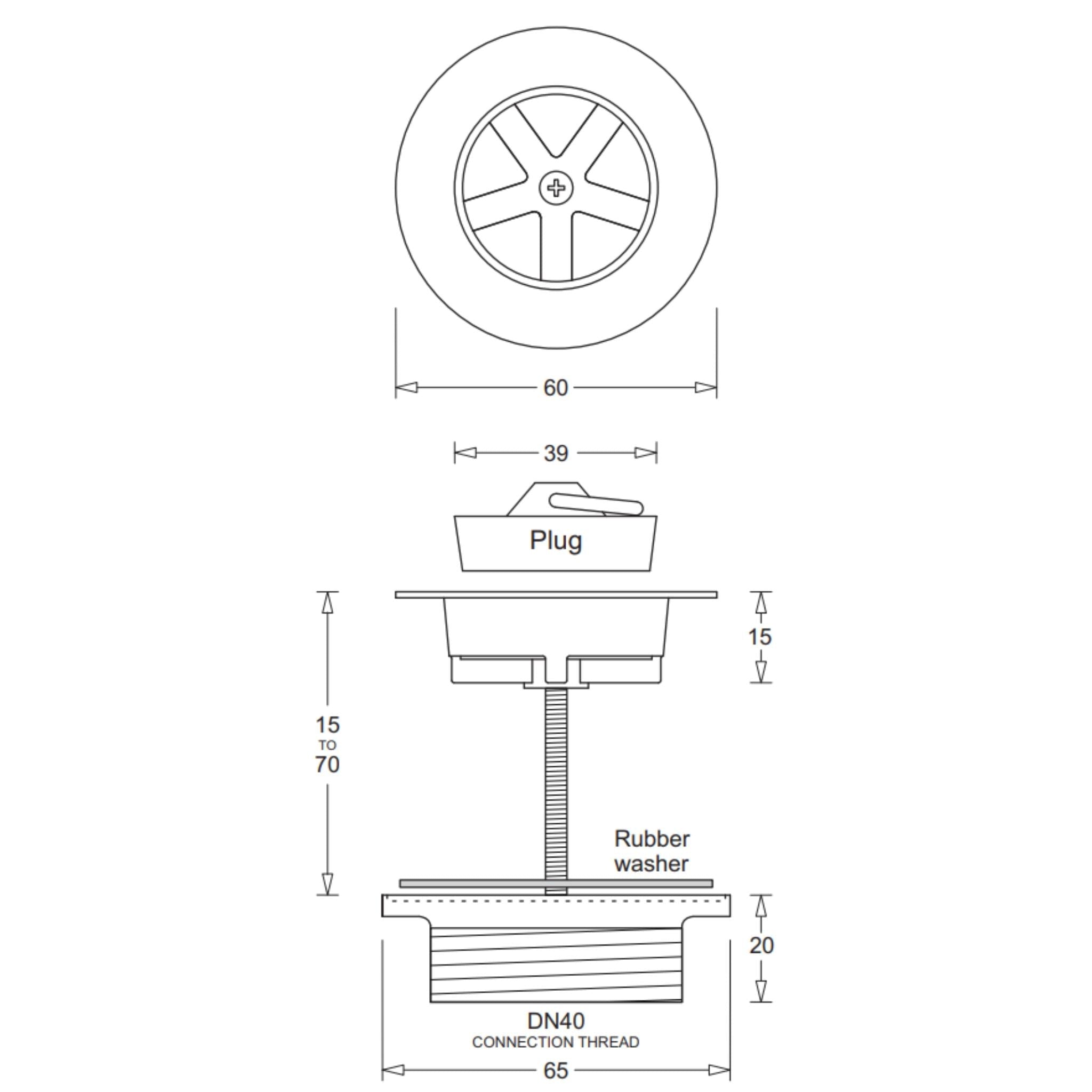JOHNSON SUISSE PLUG AND WASTE 32/40MM CHROME