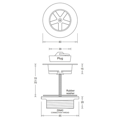 JOHNSON SUISSE PLUG AND WASTE 32/40MM CHROME