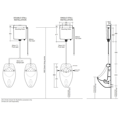 JOHNSON SUISSE LIFE WALL MOUNTED PULL CHAIN URINAL CISTERN
