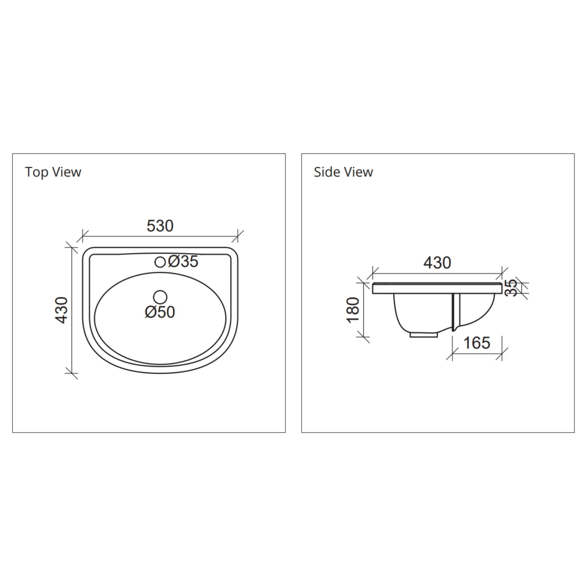 DUROCLASS SUPREME FORWARD SEMI-RECESSED BASIN GLOSS WHITE 530MM