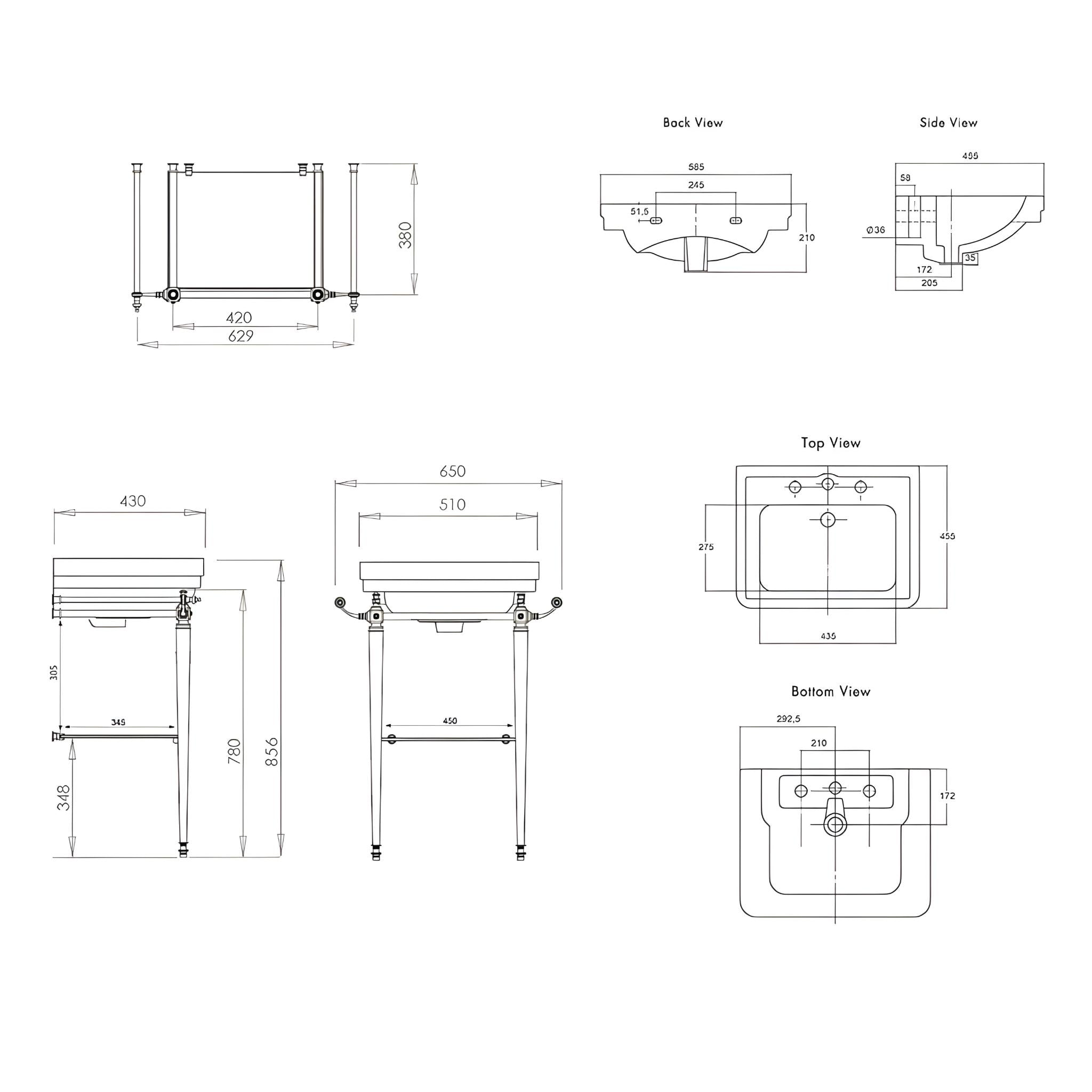 TURNER HASTINGS STAFFORD ENGLISH BASIN STAND CHROME 585MM