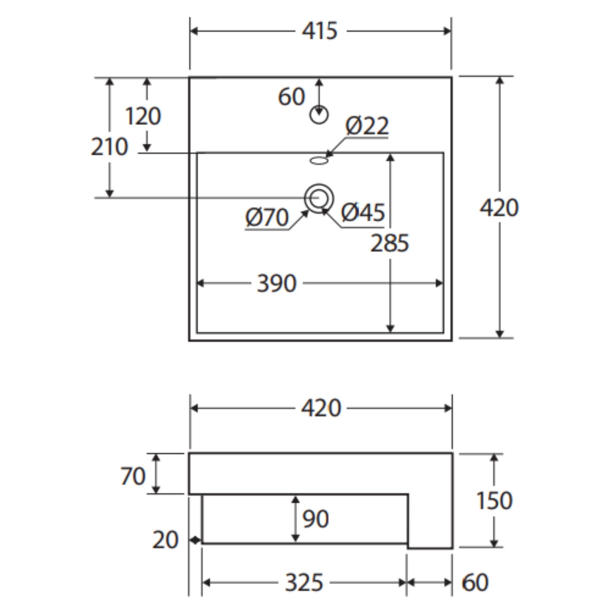 FIENZA HELEN JUNIOR SEMI-RECESSED BASIN GLOSS WHITE 415MM