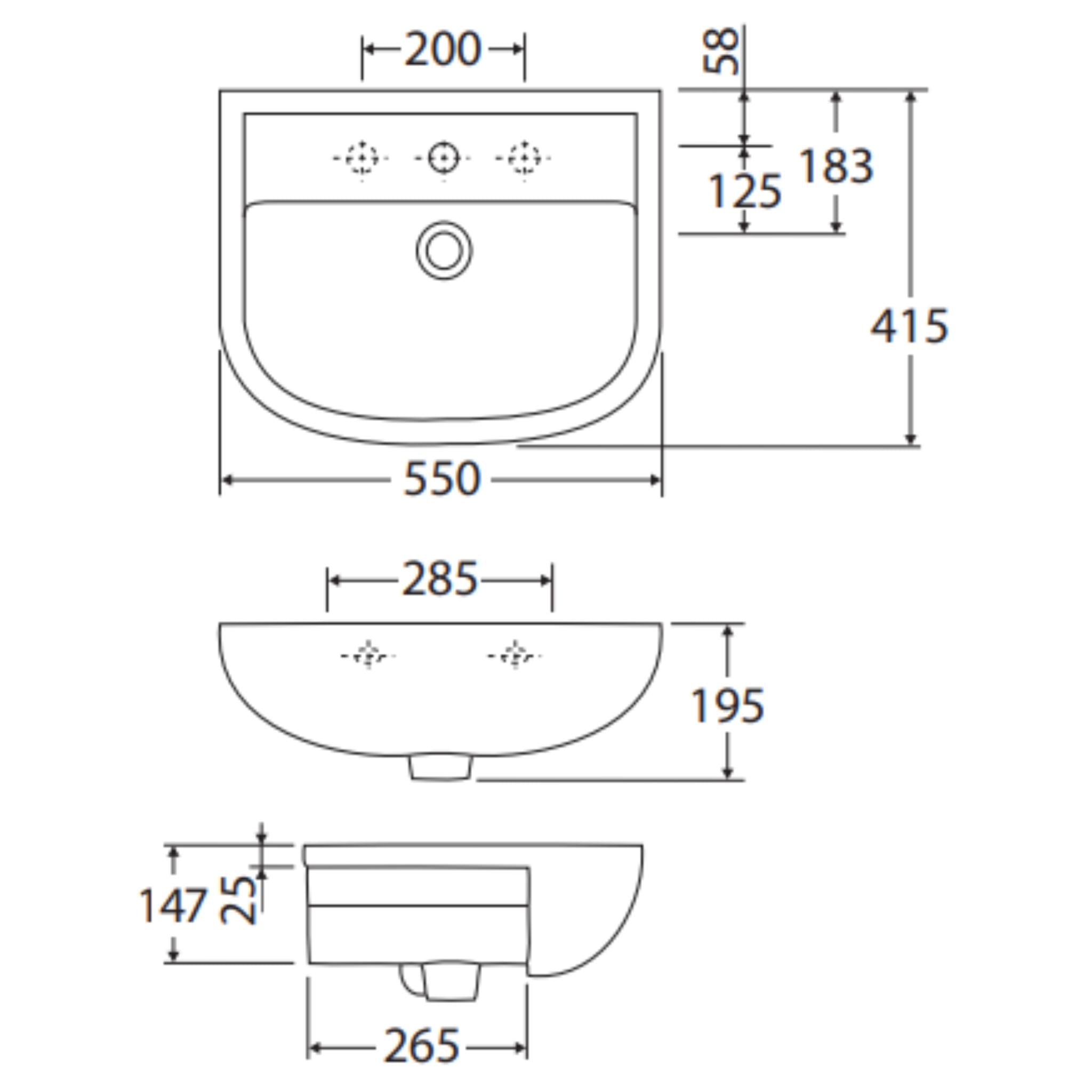 FIENZA RAK COMPACT SEMI-RECESSED BASIN GLOSS WHITE 550MM