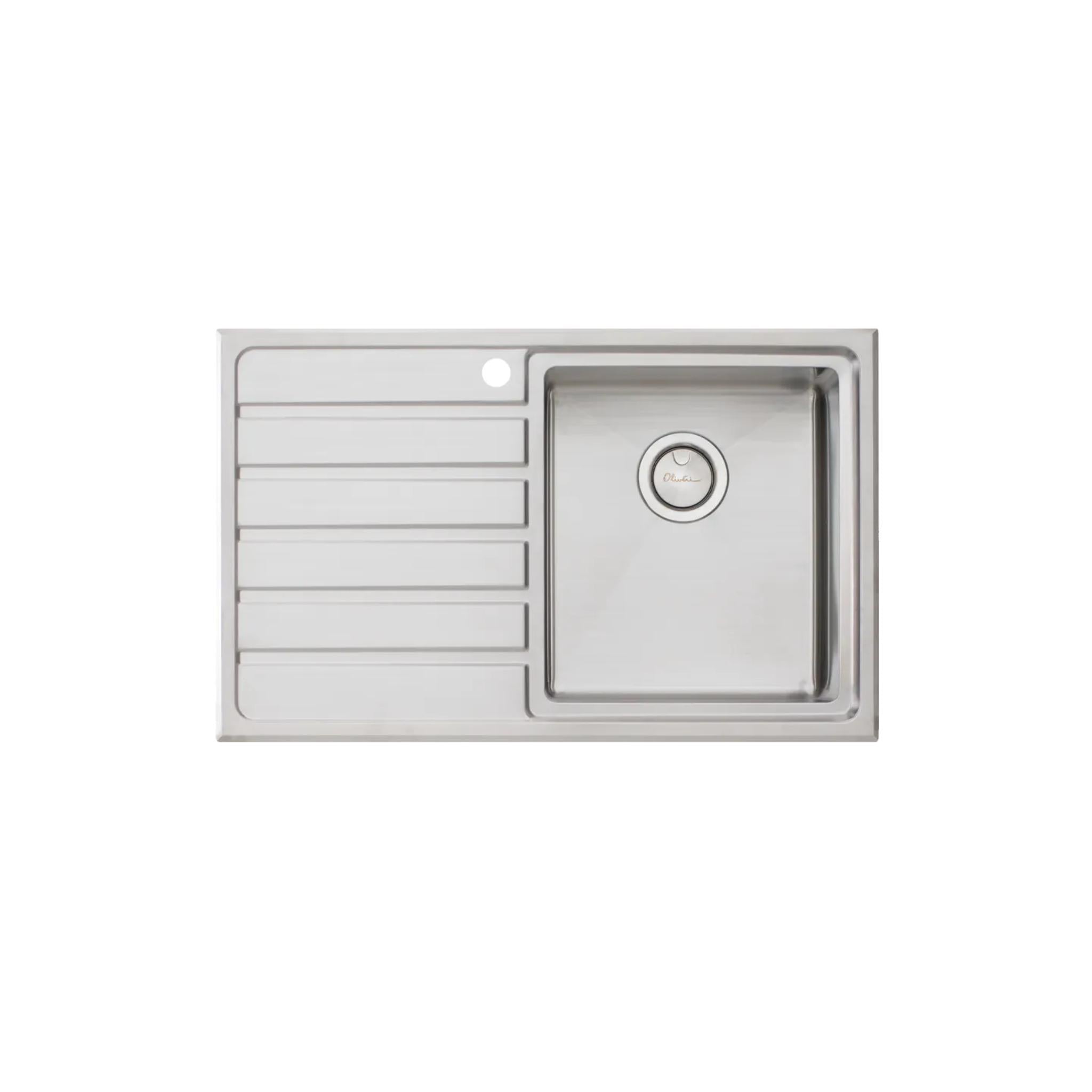 OLIVERI APOLLO SINGLE BOWL TOPMOUNT KITCHEN SINK WITH TAPHOLE & DRAINER STAINLESS STEEL 800MM