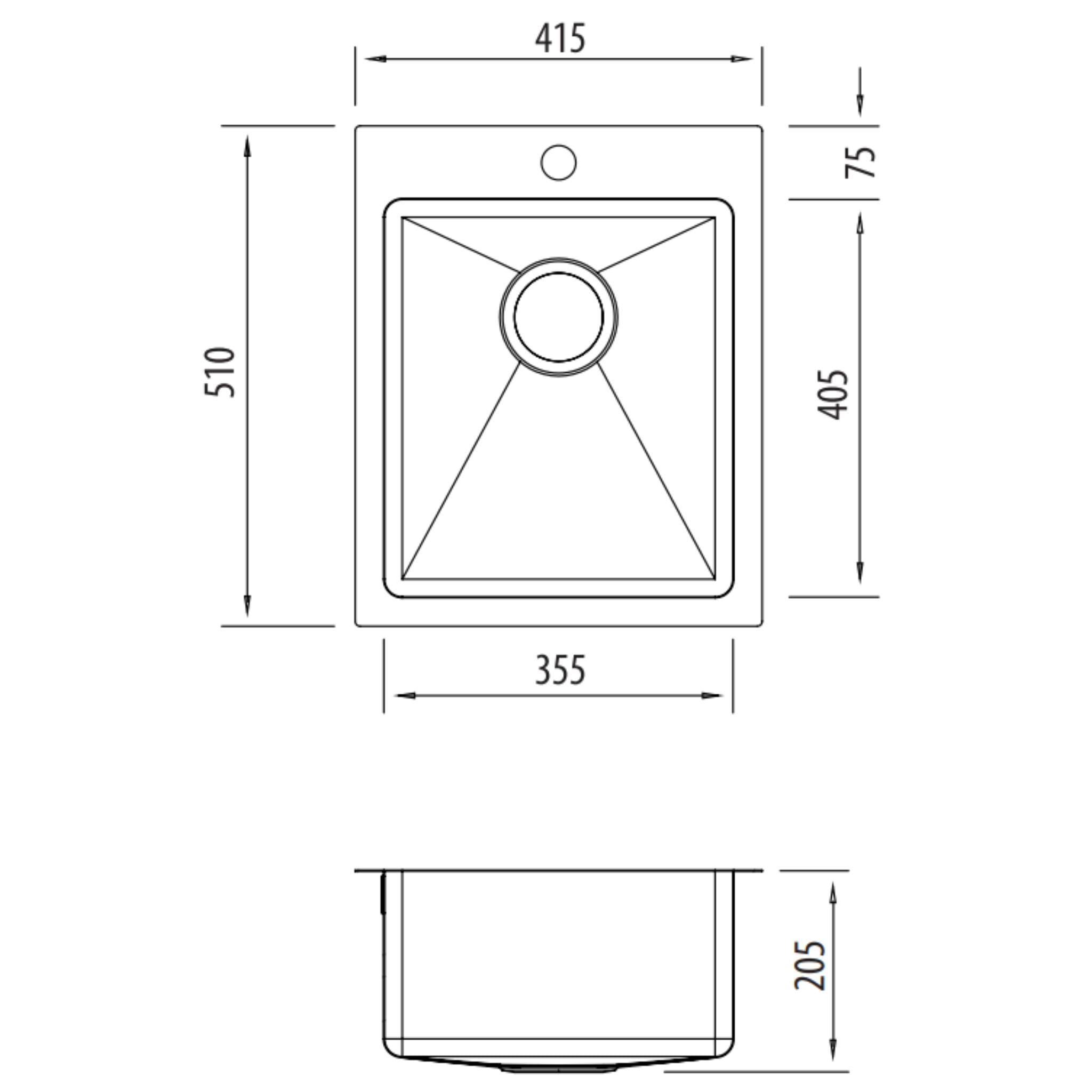 OLIVERI APOLLO SINGLE BOWL KITCHEN AND LAUNDRY SINK WITH TAPHOLE STAINLESS STEEL 415MM