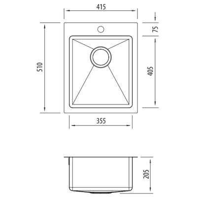 OLIVERI APOLLO SINGLE BOWL KITCHEN AND LAUNDRY SINK WITH TAPHOLE STAINLESS STEEL 415MM