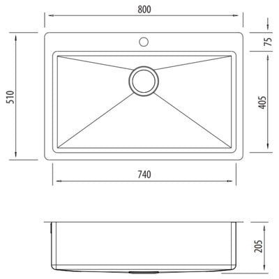 OLIVERI APOLLO SINGLE BOWL KITCHEN AND LAUNDRY SINK WITH TAPHOLE STAINLESS STEEL 800MM