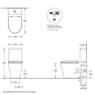 JOHNSON SUISSE COTTO SPACE SOLUTION CLOSE COUPLED EXTENDED PAN CONNECTOR TOILET SUITE WHITE
