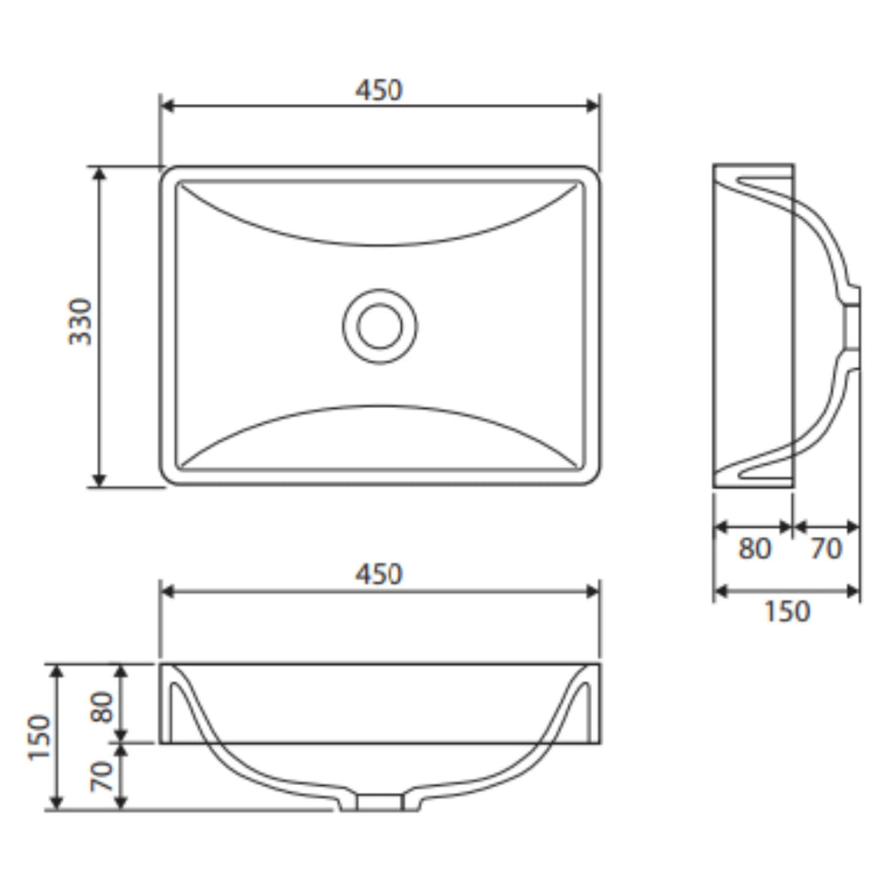 FIENZA KADOS SOLID SURFACE SEMI-INSET BASIN MATTE WHITE 450MM