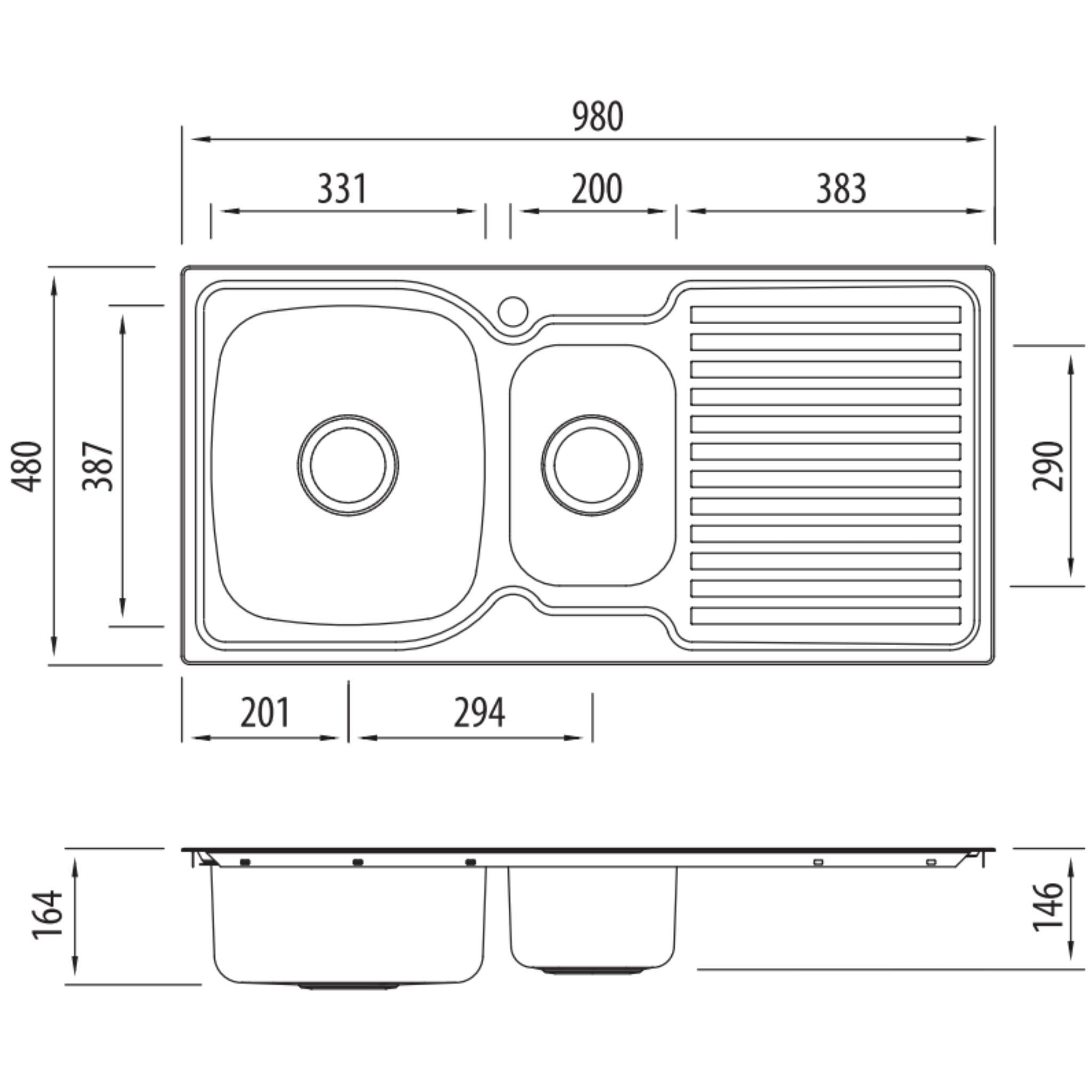 OLIVERI ENDEAVOUR 1 & 1/2 BOWL TOPMOUNT ALFRESCO AND KITCHEN SINK WITH DRAINER STAINLESS STEEL 980MM
