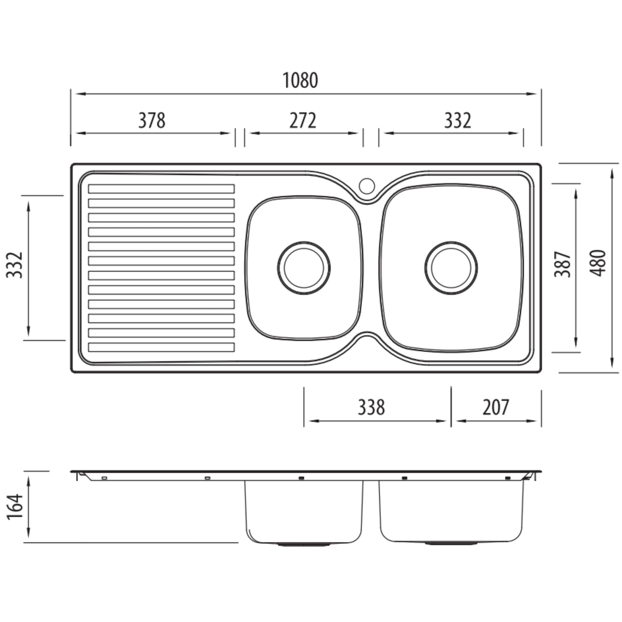 OLIVERI ENDEAVOUR 1 & 3/4 BOWL TOPMOUNT ALFRESCO AND KITCHEN SINK WITH DRAINER STAINLESS STEEL 1080MM