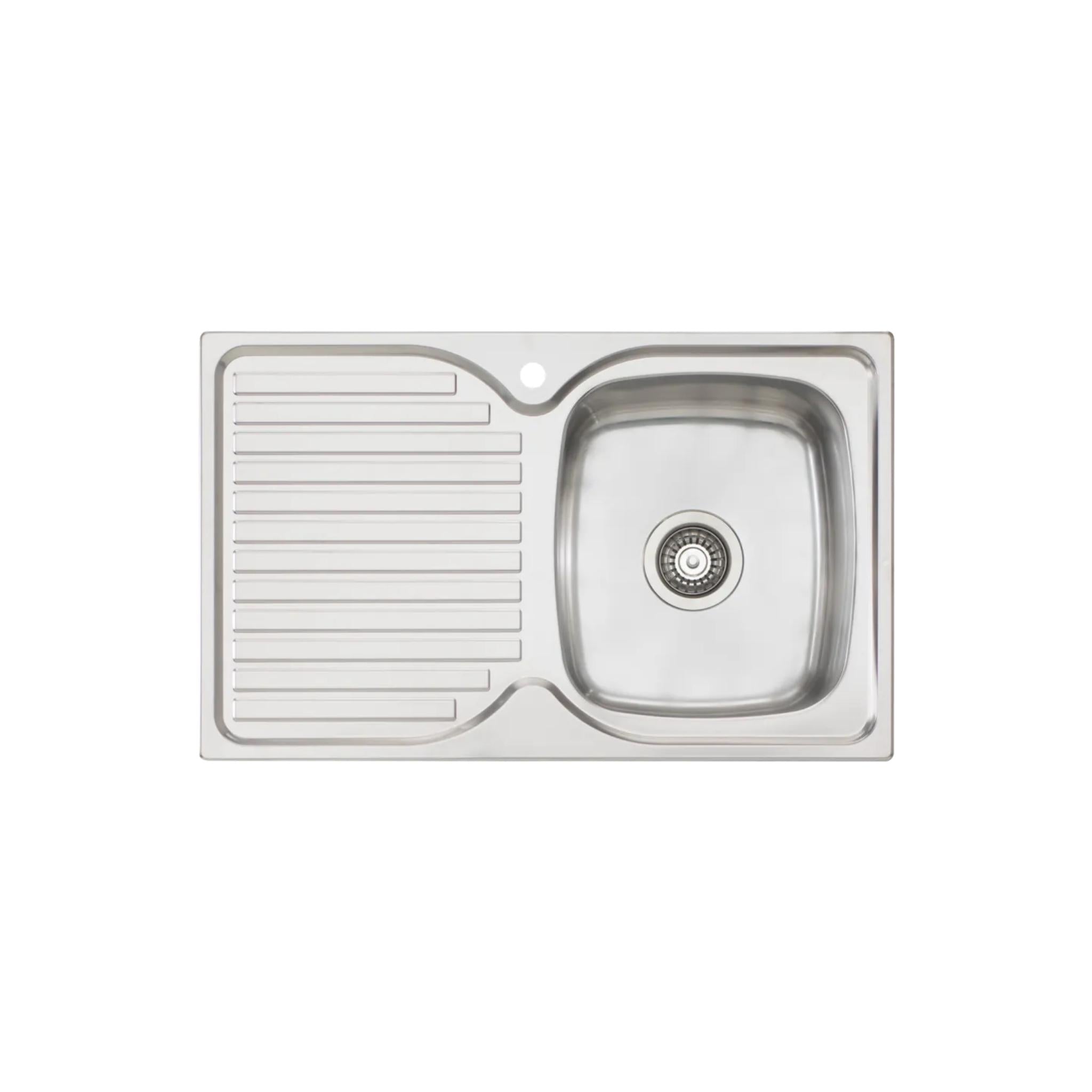 OLIVERI ENDEAVOUR SINGLE BOWL TOPMOUNT KITCHEN SINK WITH DRAINER STAINLESS STEEL 770MM