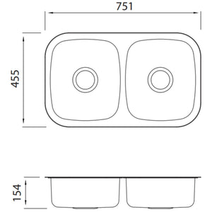 OLIVERI ENDEAVOUR DOUBLE BOWL UNDERMOUNT KITCHEN SINK STAINLESS STEEL 751MM